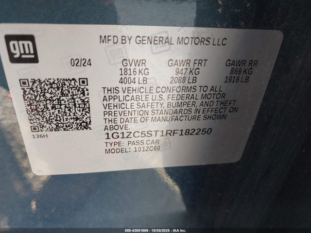1G1ZC5ST1RF182250 Chevrolet Malibu Fwd 1fl