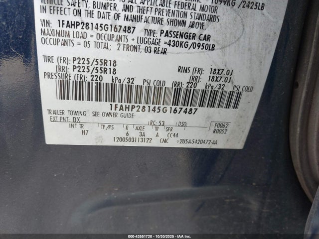 2005 FORD FIVE HUNDRED 1FAHP28145G167487 Photo 8