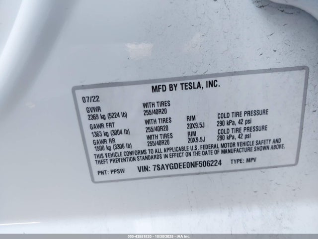 2022 TESLA MODEL Y 7SAYGDEE0NF506224 Photo 8