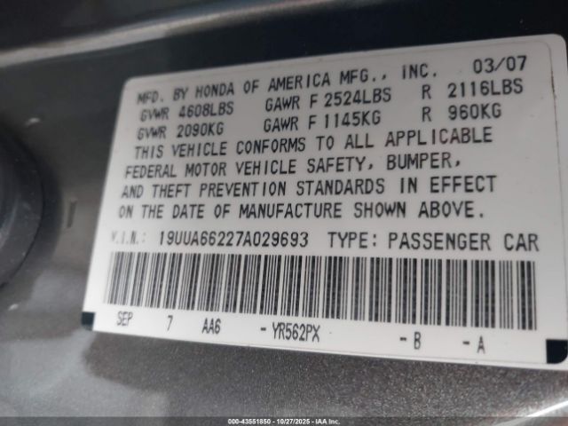 2007 ACURA TL 19UUA66227A029693 Photo 8