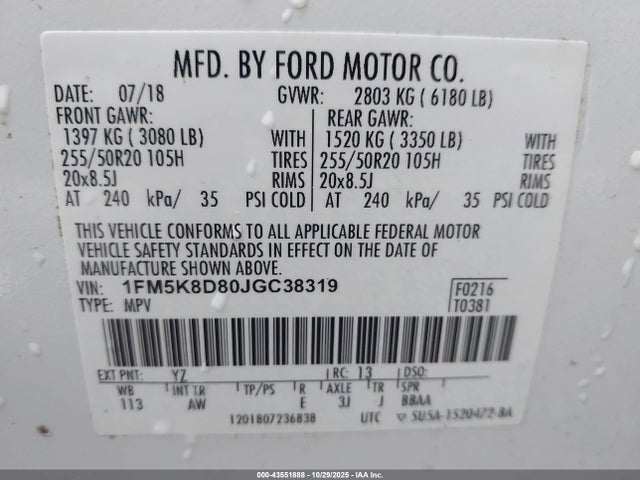 2018 FORD EXPLORER 1FM5K8D80JGC38319 Photo 8