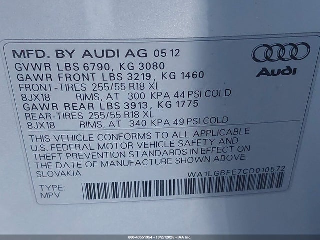 2012 AUDI Q7 WA1LGBFE7CD010572 Photo 8