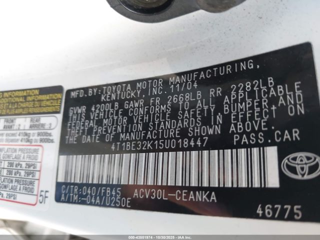 2005 TOYOTA CAMRY 4T1BE32K15U018447 Photo 8