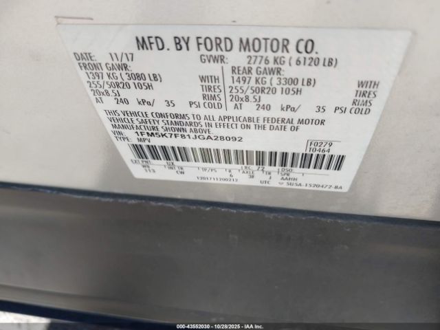 2018 FORD EXPLORER 1FM5K7F81JGA28092 Photo 8