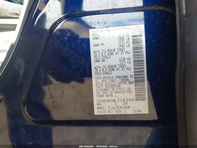 5N1DR3BA1NC228346 Nissan Pathfinder Sv 2wd