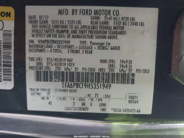 2017 FORD MUSTANG 1FA6P8CF9H5351949 Photo 8