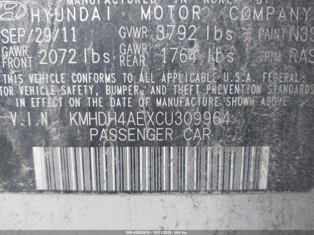 2012 HYUNDAI ELANTRA KMHDH4AEXCU309964 Photo 8