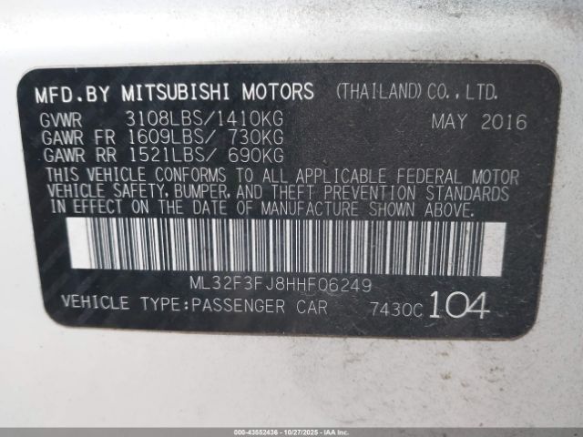 2017 MITSUBISHI MIRAGE G4 ML32F3FJ8HHF06249 Photo 8