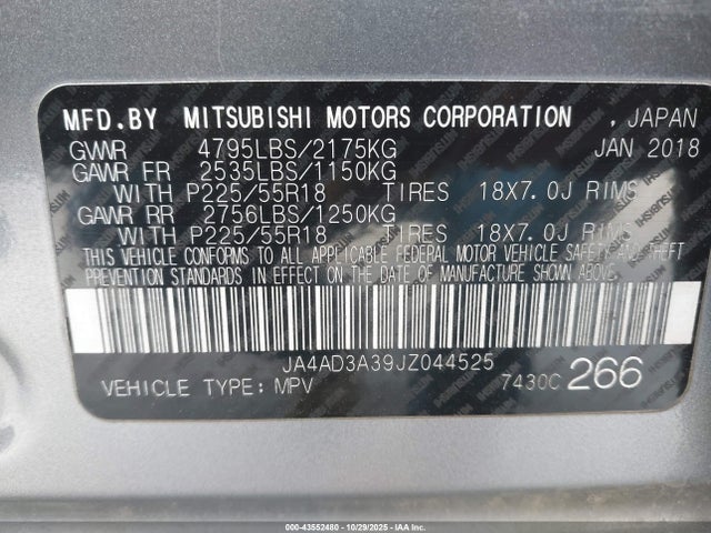 2018 MITSUBISHI OUTLANDER JA4AD3A39JZ044525 Photo 8
