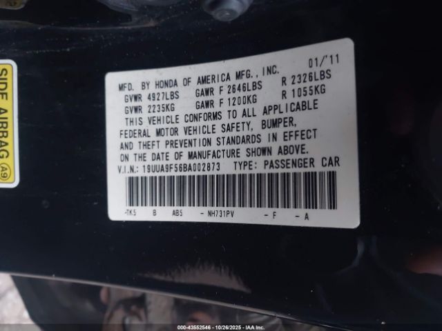 2011 ACURA TL 19UUA9F56BA002873 Photo 8