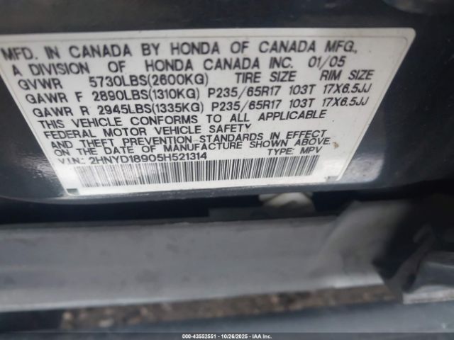 2005 ACURA MDX 2HNYD18905H521314 Photo 8