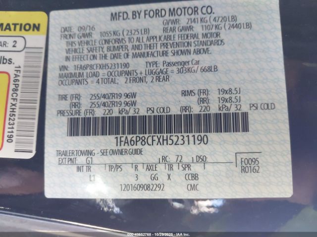 2017 FORD MUSTANG 1FA6P8CFXH5231190 Photo 8