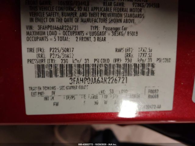 2010 FORD FUSION 3FAHP0JA6AR226721 Photo 8