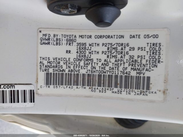 2000 LEXUS LX 470 JT6HT00W7Y0117642 Photo 8