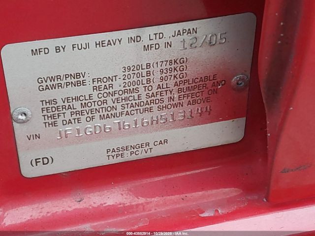 2006 SUBARU IMPREZA JF1GD67616H513144 Photo 8
