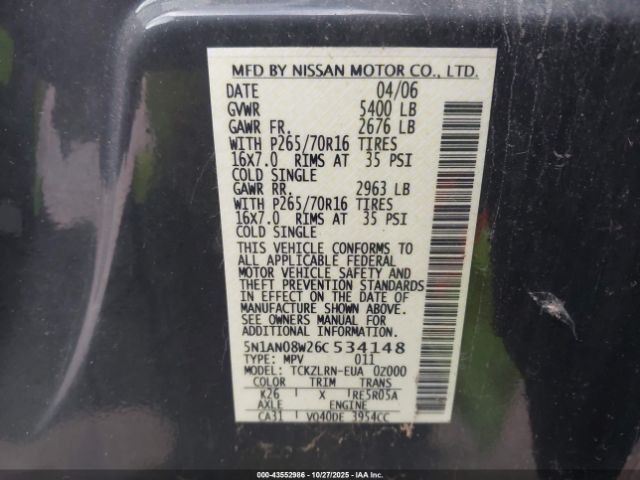 2006 NISSAN XTERRA 5N1AN08W26C534148 Photo 8