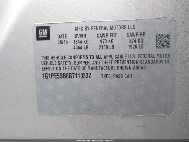 Aukcja sprzedaży 2016 Chevrolet Cruze Limited 1lt Auto, vin: 1G1PE5SB6G7110332, numer aukcji: 43553036