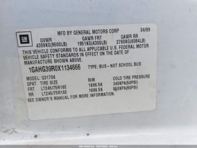 1999 CHEVROLET EXPRESS 1GAHG39R0X1134666 Photo 8