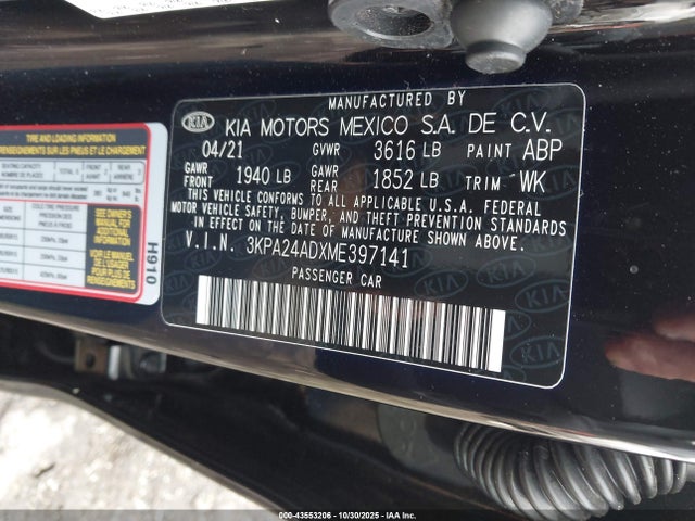 Aukcja sprzedaży 2021 Kia Rio S, vin: 3KPA24ADXME397141, numer aukcji: 43553206