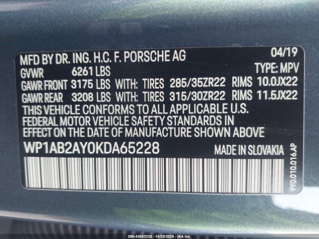 2019 PORSCHE CAYENNE WP1AB2AY0KDA65228 Photo 8