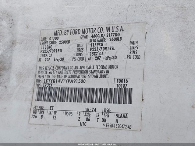 2000 FORD RANGER 1FTYR14V1YPA91500 Photo 8