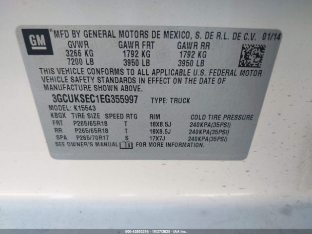 2014 CHEVROLET SILVERADO 1500 3GCUKSEC1EG355997 Photo 8