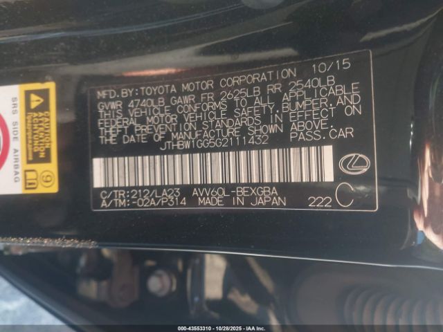 2016 LEXUS ES 300H JTHBW1GG5G2111432 Photo 8