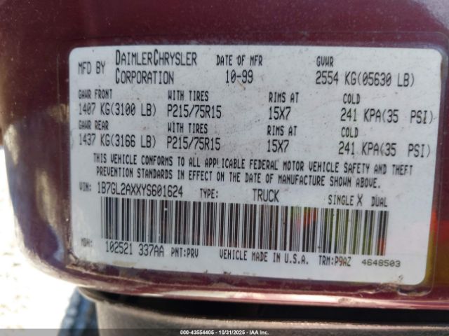 2000 DODGE DAKOTA 1B7GL2AXXYS601624 Photo 8