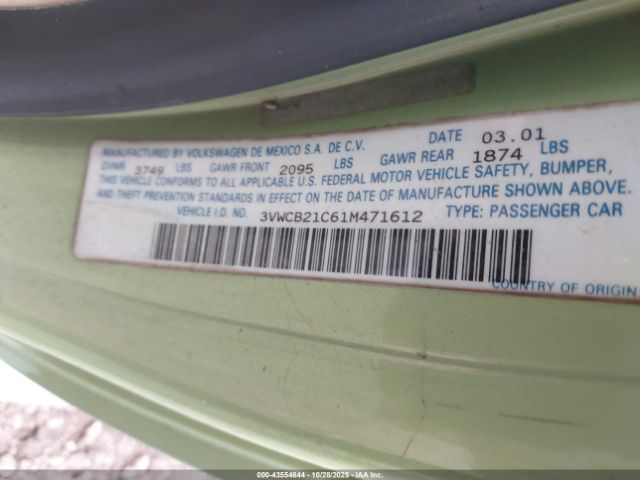 2001 VOLKSWAGEN NEW BEETLE 3VWCB21C61M471612 Photo 8