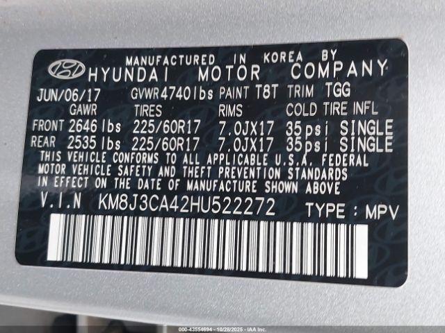 2017 HYUNDAI TUCSON KM8J3CA42HU522272 Photo 8