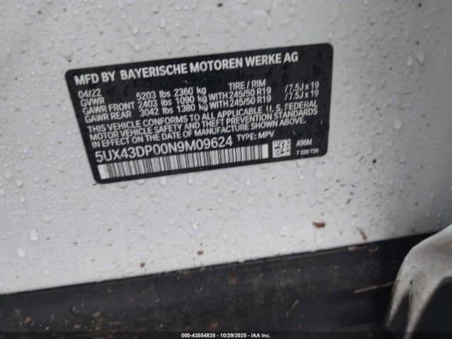 Продажа на аукционе авто 2022 Bmw X3 Sdrive30i, vin: 5UX43DP00N9M09624, номер лота: 43554828