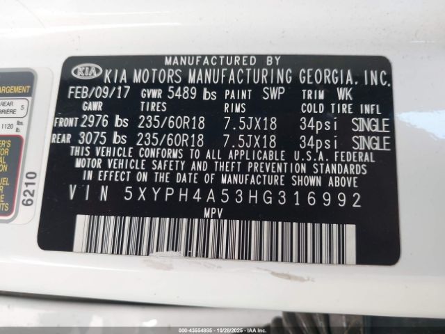 2017 KIA SORENTO 5XYPH4A53HG316992 Photo 8