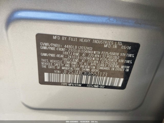 43554903 :رقم المزاد ، JF2SJAXCXGH551173 vin ، 2016 Subaru Forester مزاد بيع