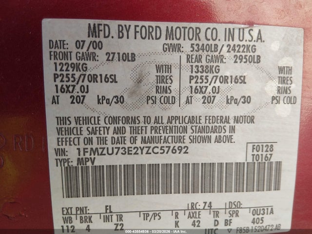 2000 FORD EXPLORER 1FMZU73E2YZC57692 Photo 8