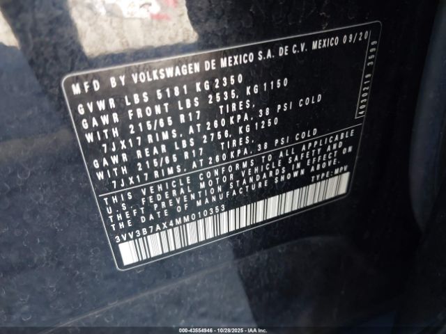 2021 VOLKSWAGEN TIGUAN 3VV3B7AX4MM010353 Photo 8