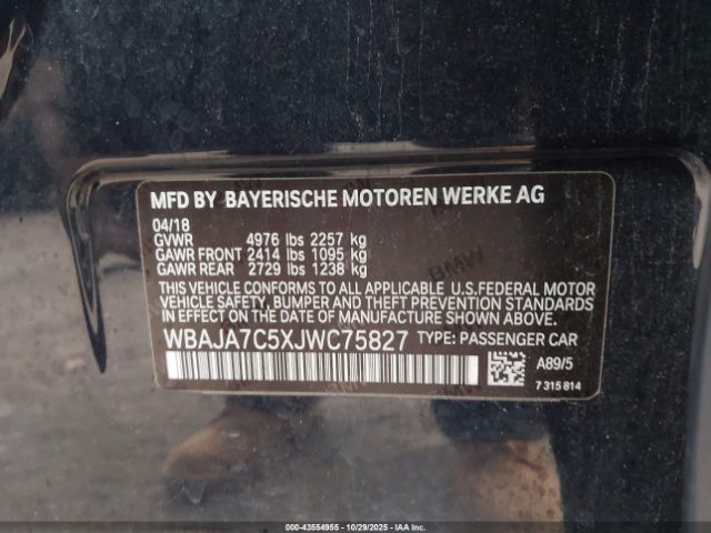 2018 BMW 530I WBAJA7C5XJWC75827 Photo 8