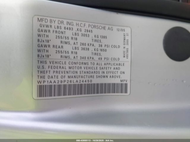 2006 PORSCHE CAYENNE WP1AA29P26LA24450 Photo 8