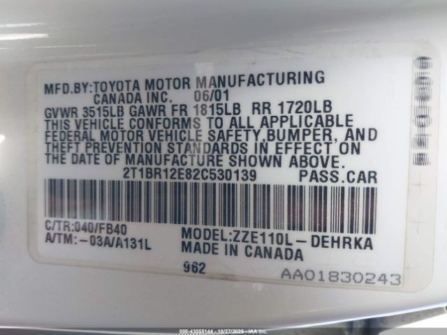 2002 TOYOTA COROLLA 2T1BR12E82C530139 Photo 8