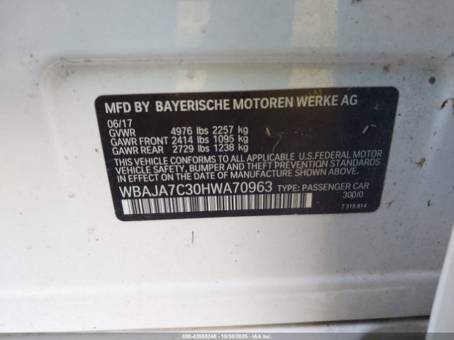 2017 BMW 530I WBAJA7C30HWA70963 Photo 8