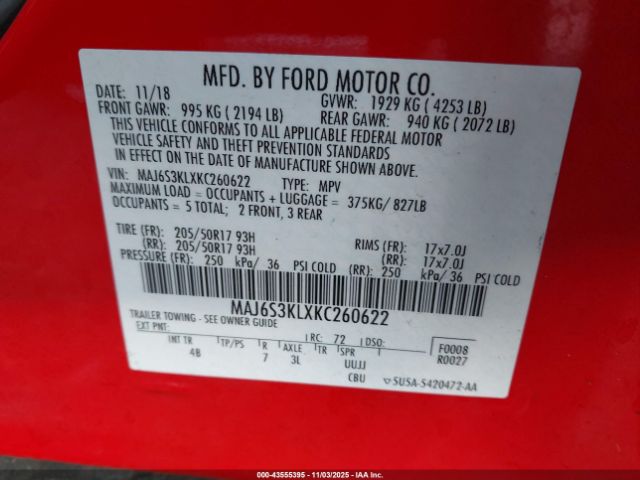 2019 FORD ECOSPORT MAJ6S3KLXKC260622 Photo 8