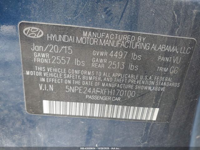 2015 HYUNDAI SONATA 5NPE24AFXFH170100 Photo 8