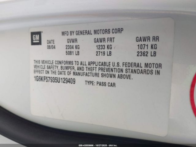 2005 CADILLAC DEVILLE 1G6KF57935U129409 Photo 8