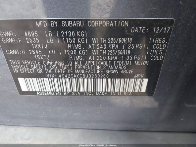 2018 SUBARU OUTBACK 4S4BSAKC8J3283260 Photo 8
