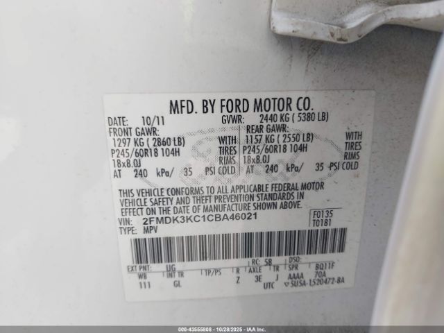 2012 FORD EDGE 2FMDK3KC1CBA46021 Photo 8