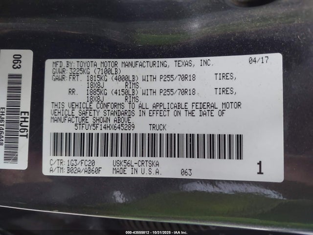5TFUY5F14HX645289 Toyota Tundra Sr5 5.7l V8