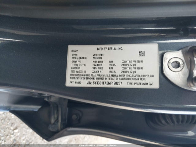 2022 TESLA MODEL 3 5YJ3E1EA6NF190207 Photo 8