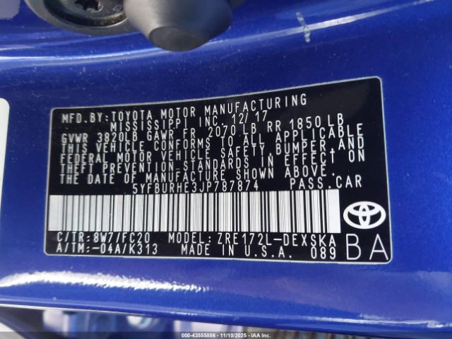 2018 TOYOTA COROLLA 5YFBURHE3JP787874 Photo 8