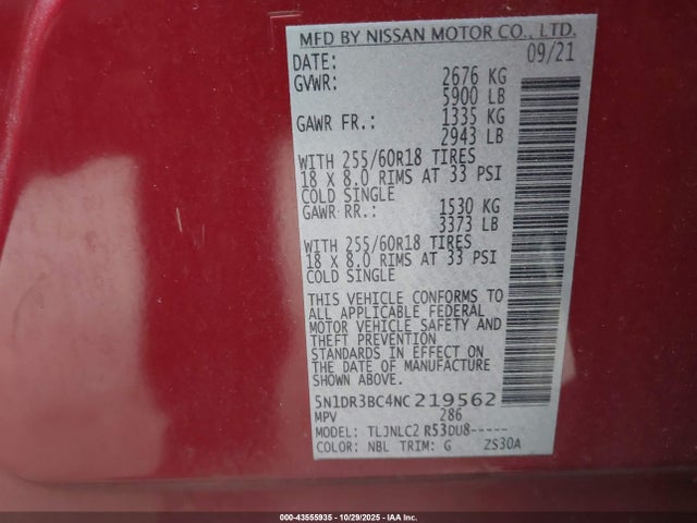 Nissan Pathfinder Sv 4wd 2022 5N1DR3BC4NC219562 Image 9