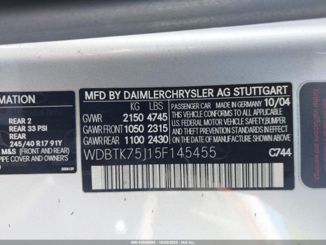 2005 MERCEDES-BENZ CLK 500 WDBTK75J15F145455 Photo 8