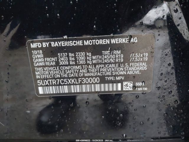 2019 BMW X3 5UXTR7C5XKLF30000 Photo 8